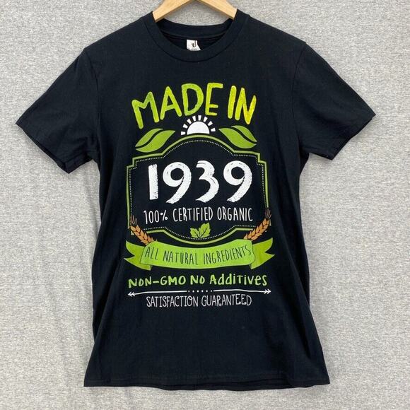 Anvil T Shirt Mens Medium Black Green Graphic Short Sleeve Made in 1939 Organic - Picture 1 of 8